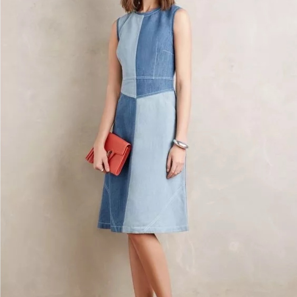 HOLDING HORSES Blue Asymmetrical Sheath Dress Anthropologie.
